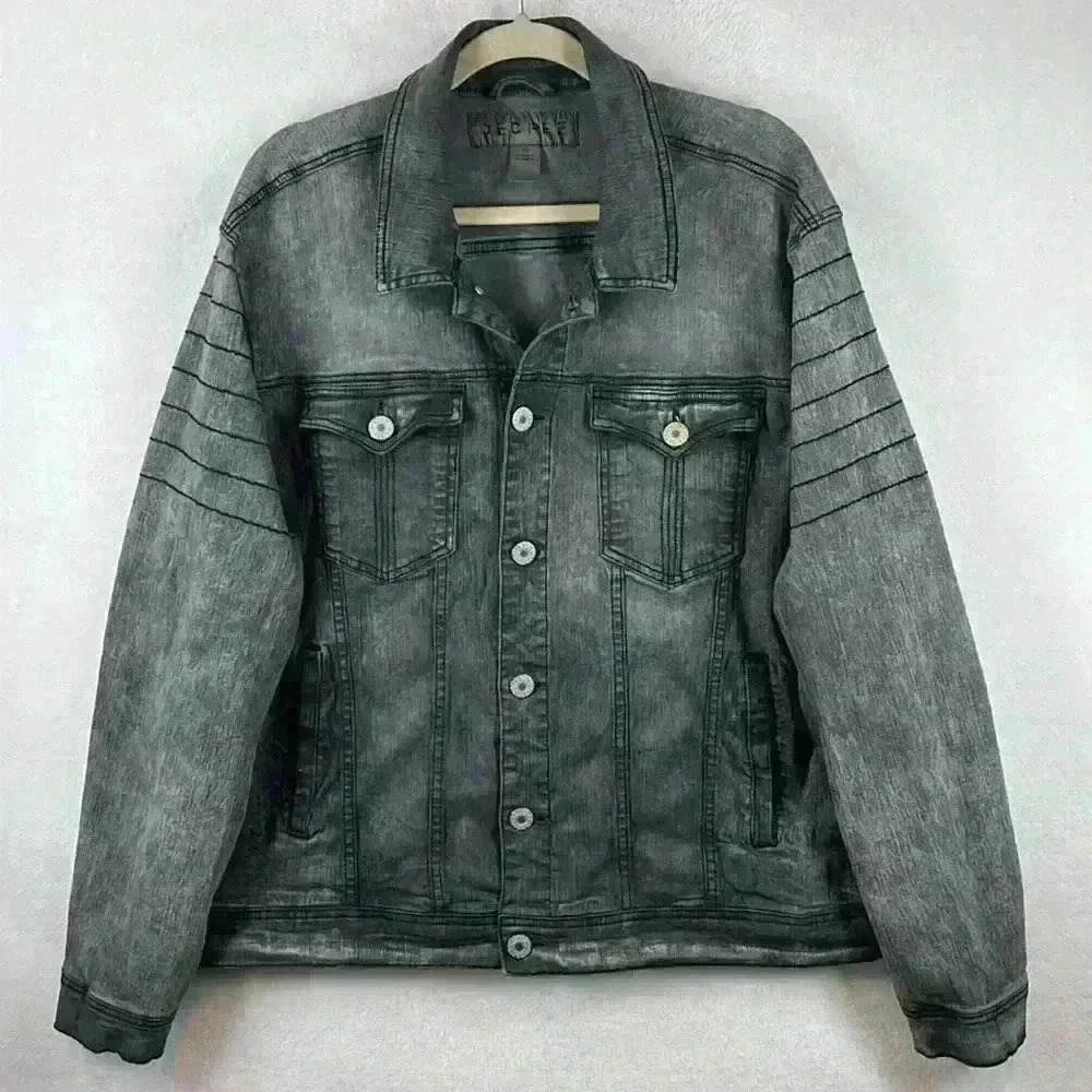 Decree Men’s Denim Jean Jacket Sz XXL Black Acid Cotton Deco Stitched Very Nice